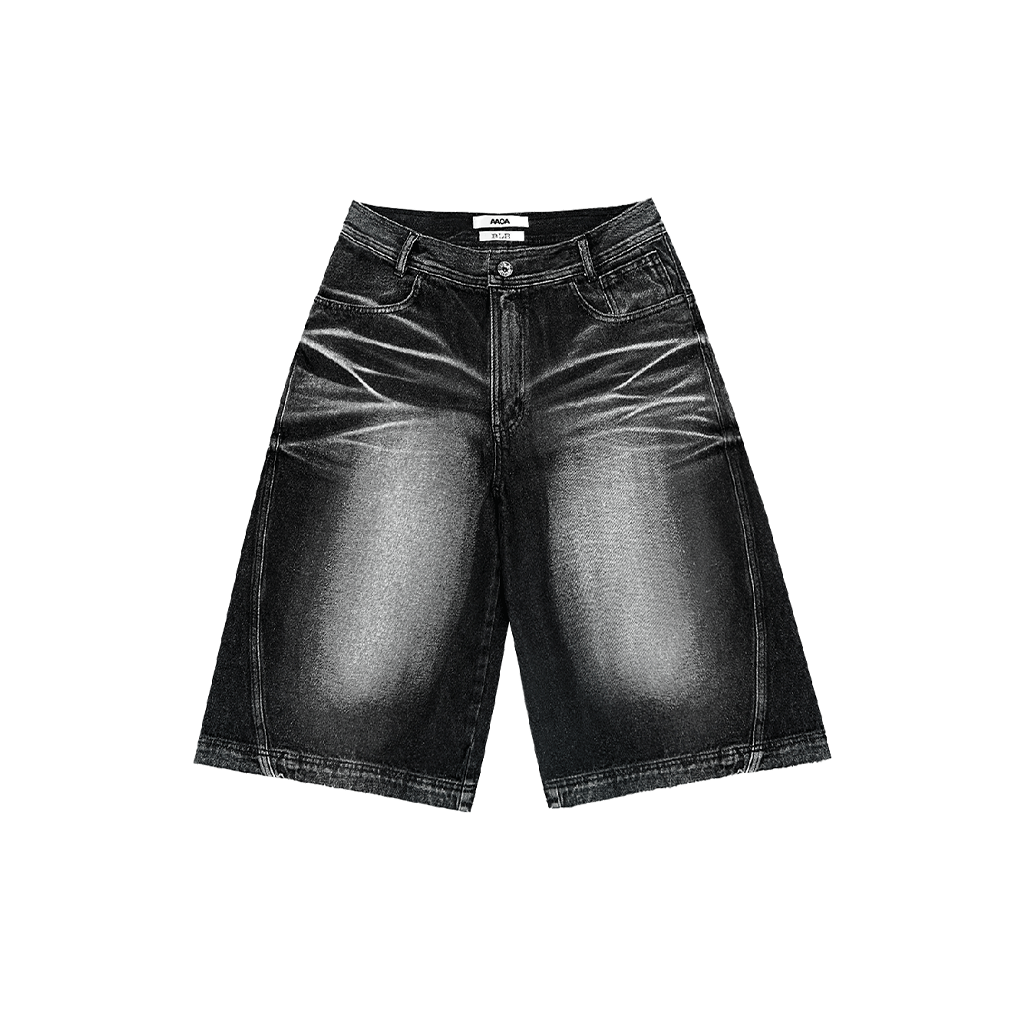 BLR2E03PT02-BK BLR Embossed Wave Washing Bermuda Denim Pants Black