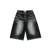 BLR Embossed Wave Washing Bermuda Denim Pants Black