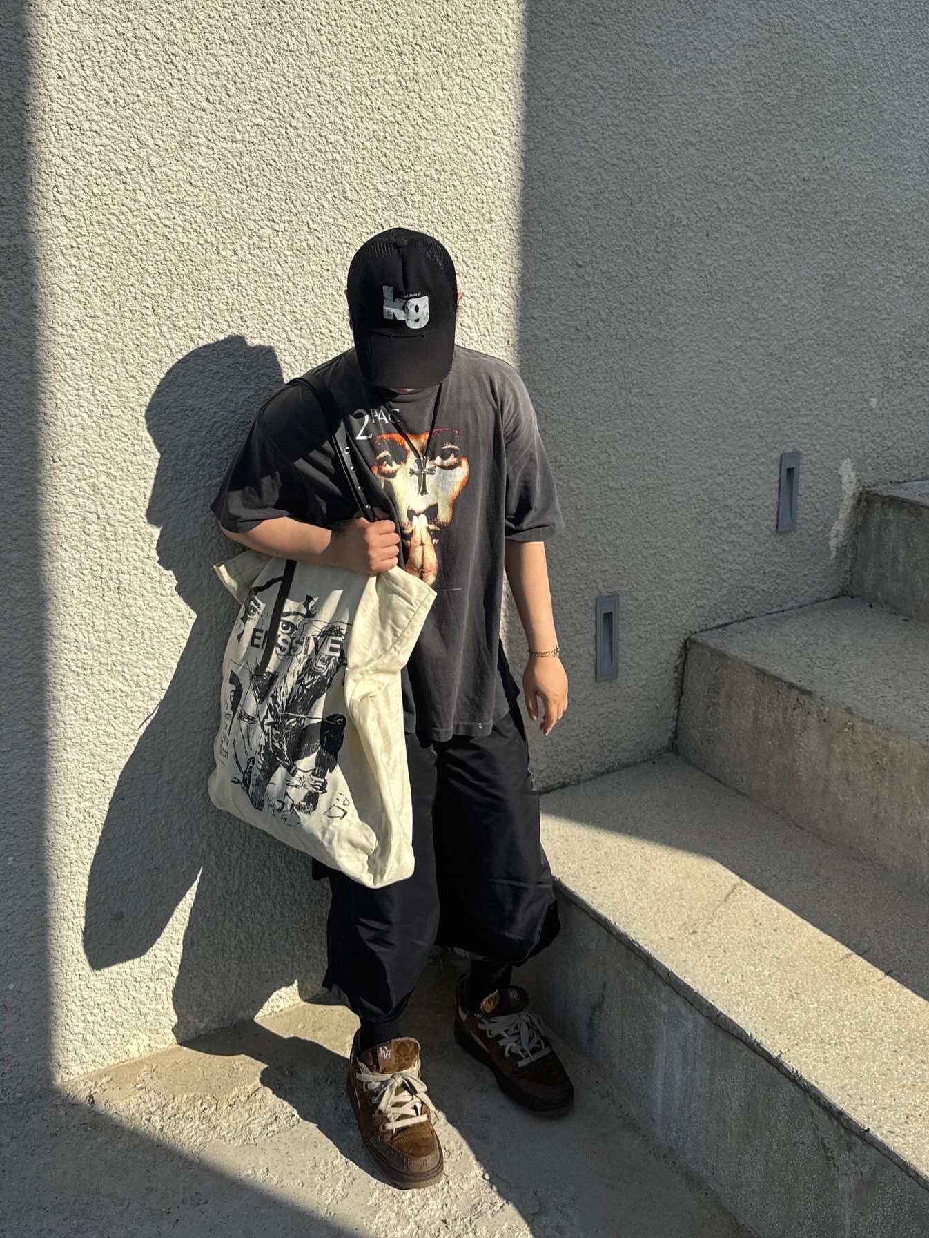 Saint Mxxxxxx x 2Pac S/S T-Shirt Black - 25SS, GRAILZ x KOIN SEOUL Kg Logo Cap Black 착용 스타일