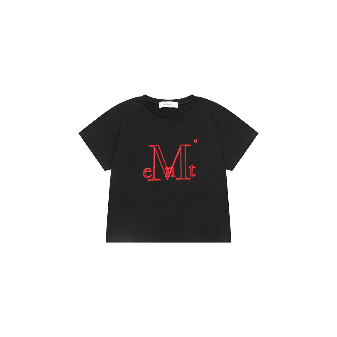 P00000ZB MUCENT Blazen Red Logo Crop Half T Black