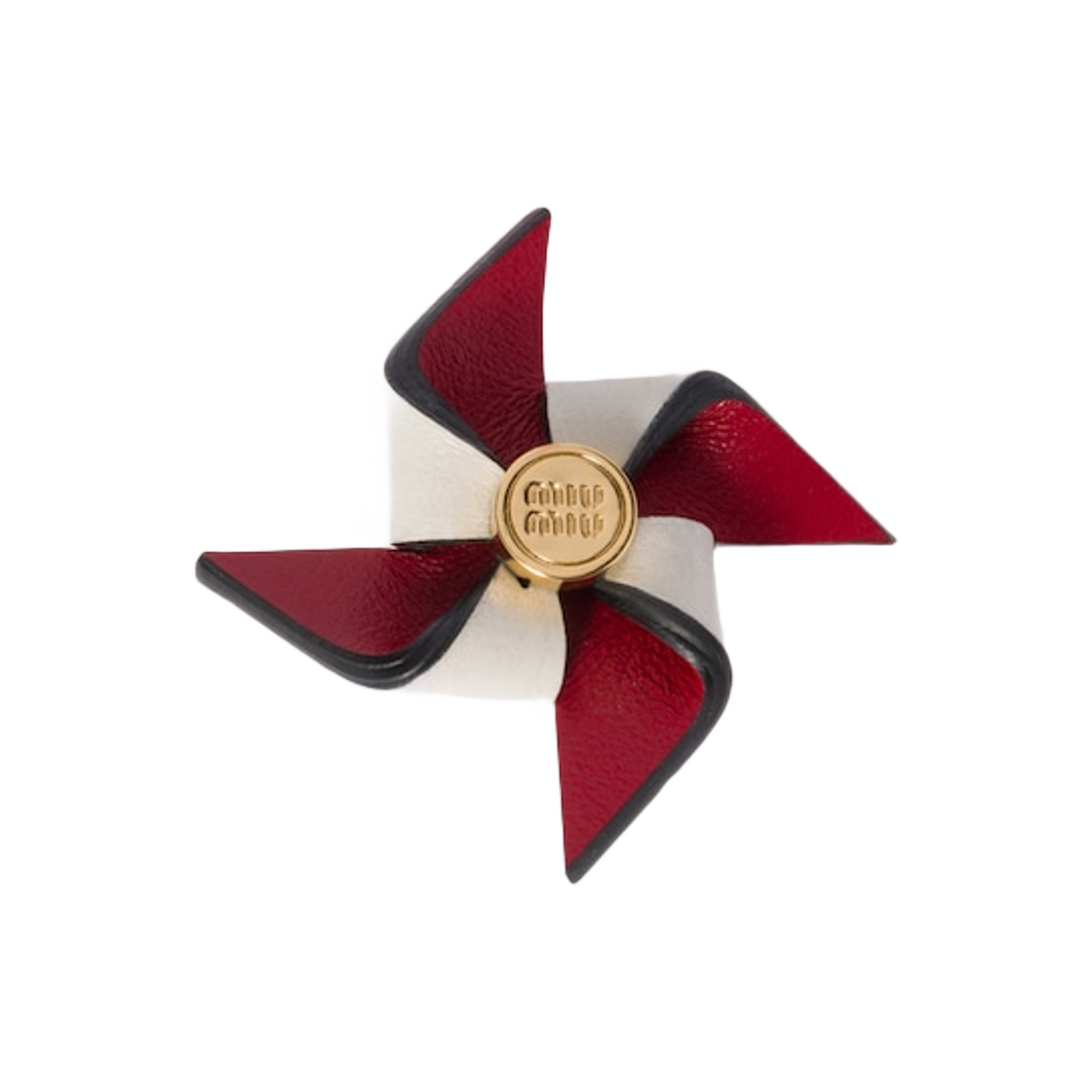 W) 미우 미우 레더 핀휠 브로치 레드 화이트 | Miu Miu | KREAM