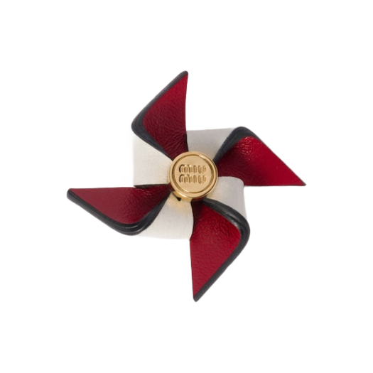 MiuMiu レザー ピンウィールブローチ レッド　ホワイト MiuMiu レザー ピンウィールブローチ レッド ホワイト