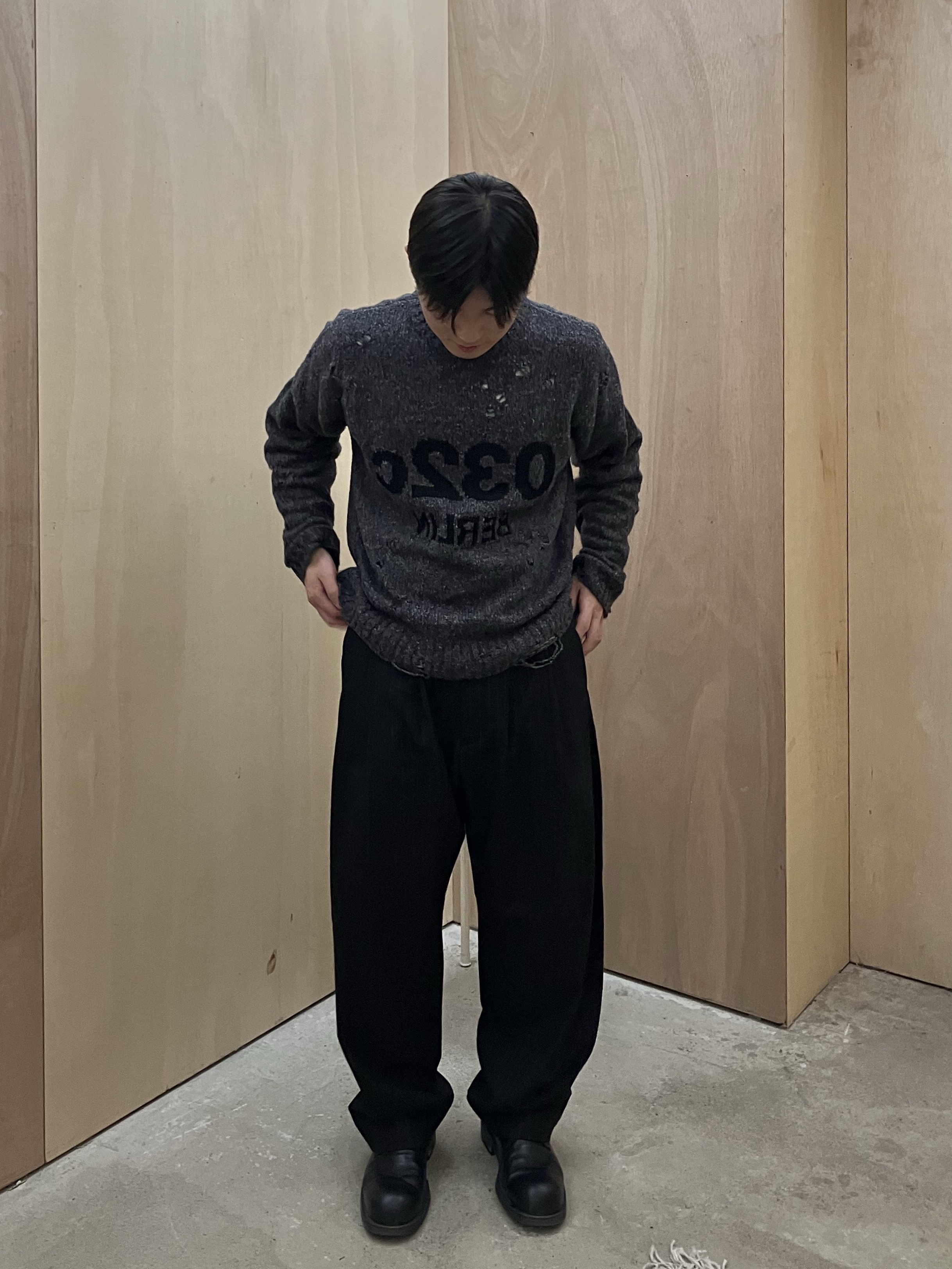 noun Wide Tapered Pants Stripe Black 착용 스타일 - 1