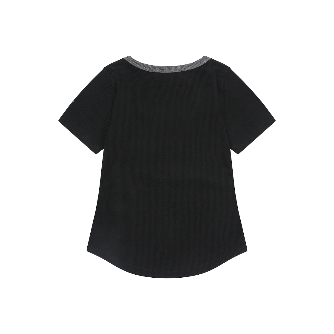 무센트 컬러팝 배색 버튼 크롭 골지 반팔 티 블랙(MUCENT Color-Pop Button Crop Half T Black) - 2