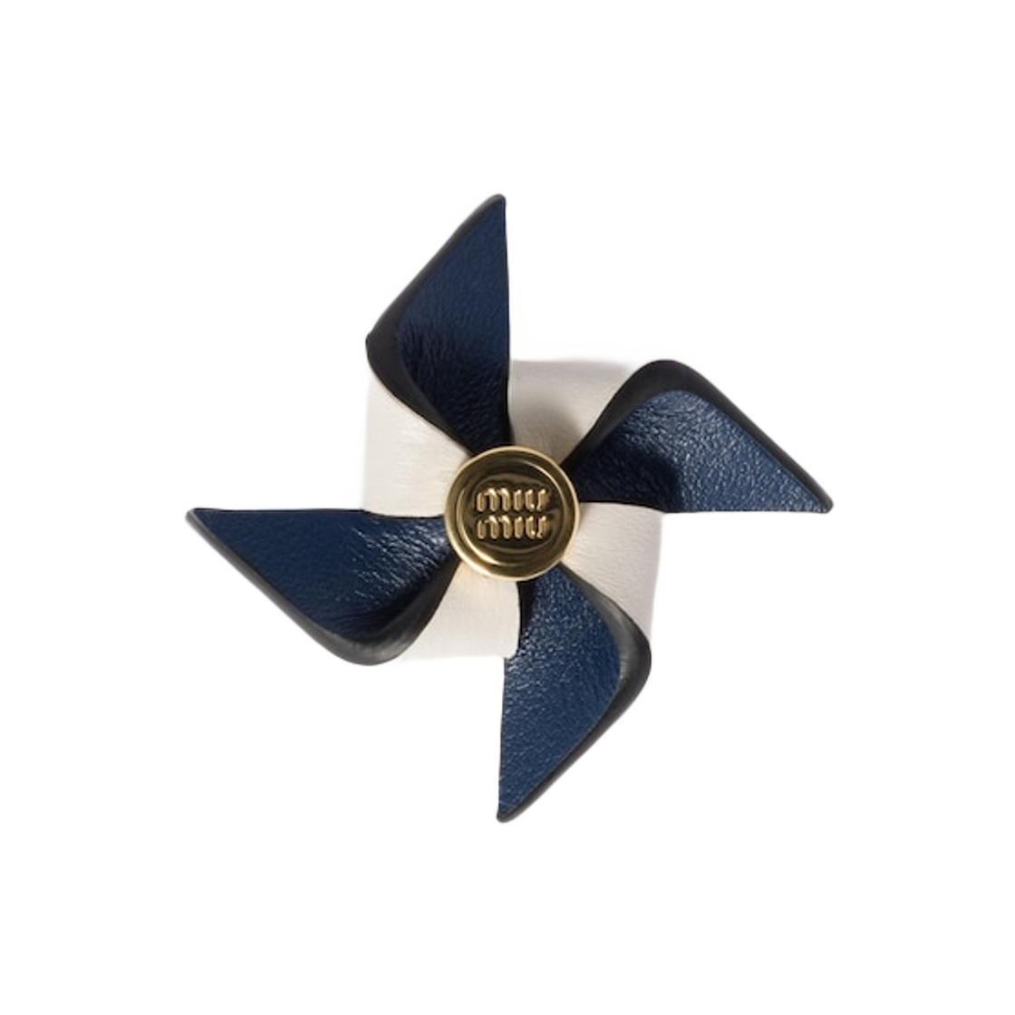 5IS114-2FLQ-F0X63 (W) Miu Miu Leather Pinwheel Brooch Cornflower Blue White