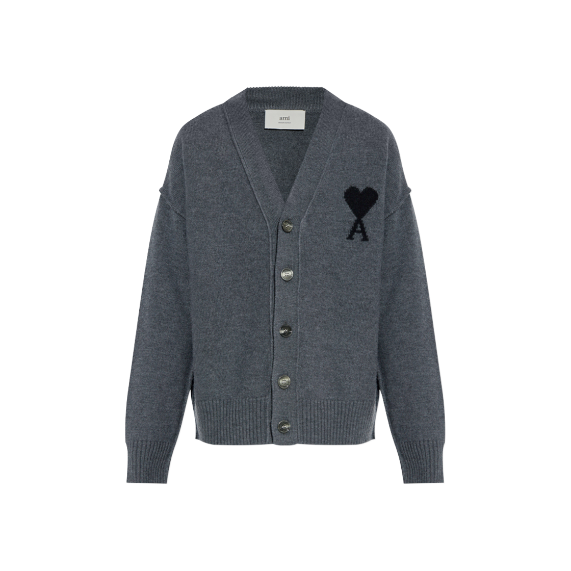 아미 빅 하트 로고 펠트 메리노 울 가디건 그레이 블랙(AMI de Coeur Felted Merino Wool Cardigan Grey Black) - 1