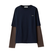 (W) Miu Miu Long Sleeve Jersey T-Shirt Blue Cocoa Brown