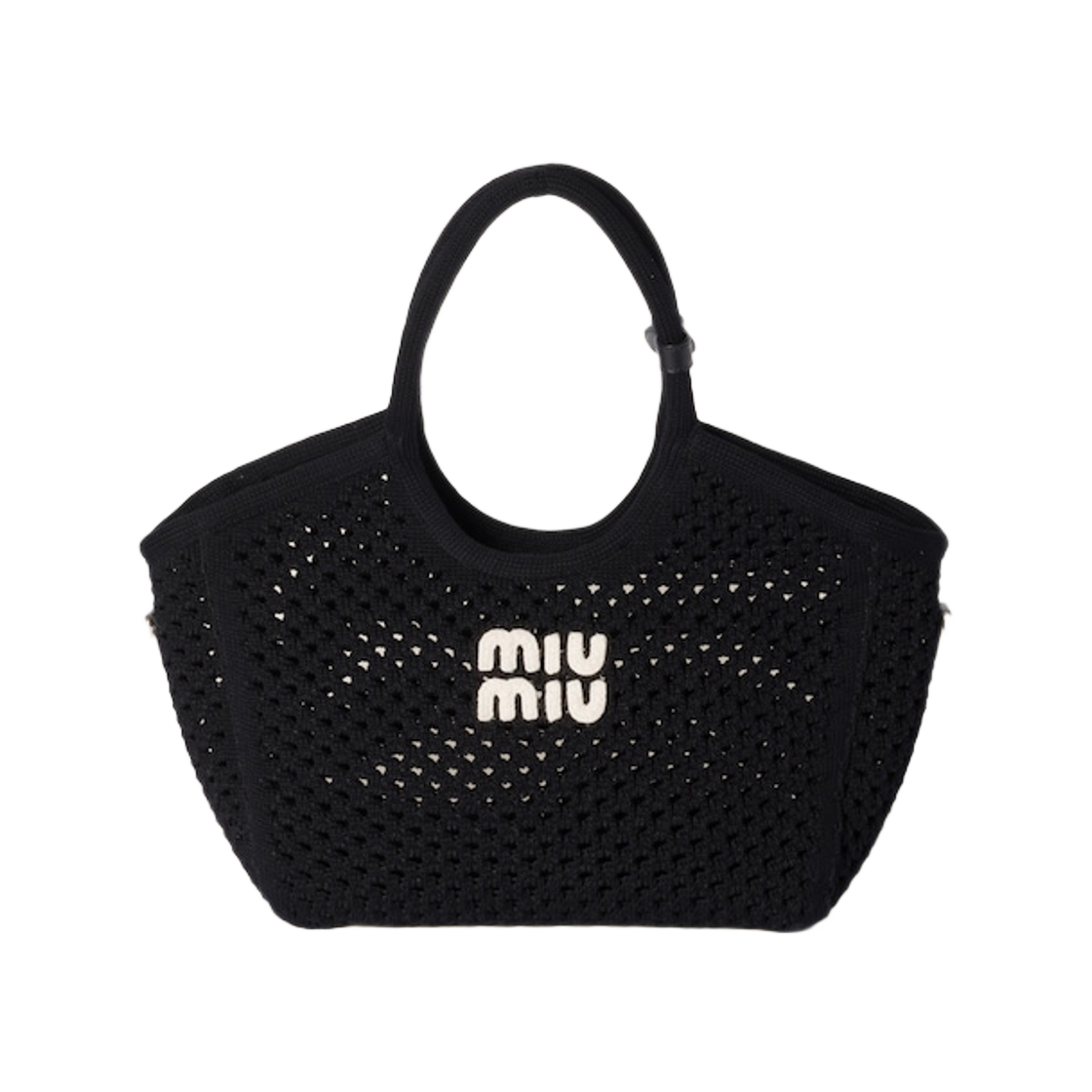 미우 미우 코튼 메쉬 아이비 토트백 블랙 초크 화이트(Miu Miu Cotton Mesh Ivy Tote Bag Black Chalk White) - 1