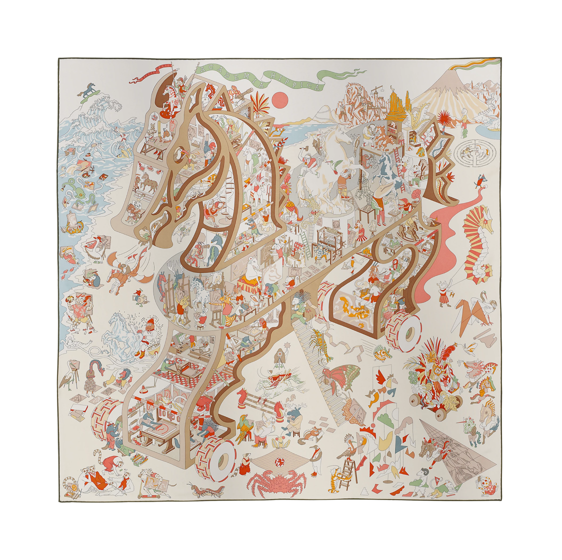 에르메스 아카데미아 히피카 스카프 90 & 블랑 로즈 뿌드르 베쥬(Hermes Academia Hippica Scarf 90 & Blanc Rose Poudre Beige)