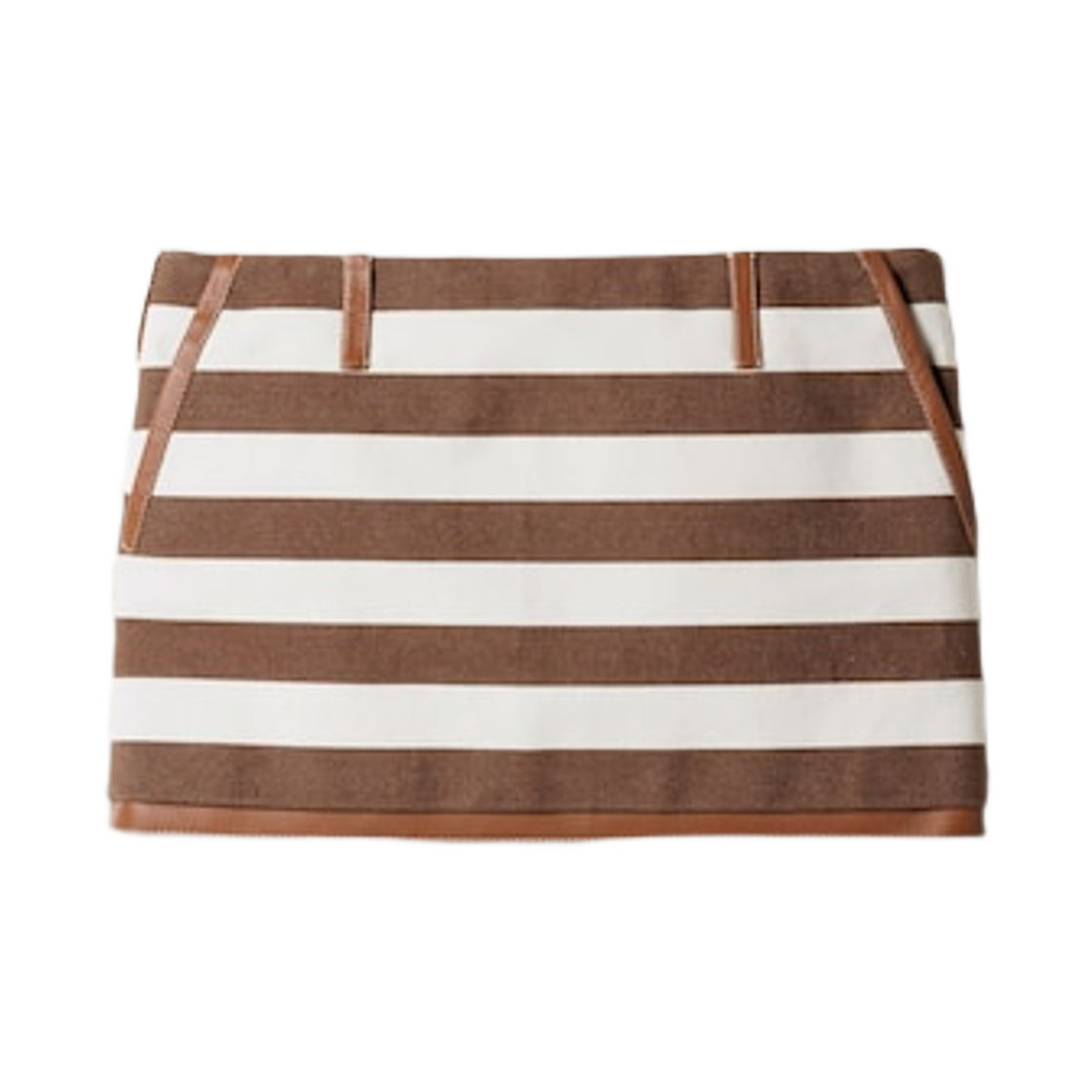 (W) 미우 미우 스트라이프 미니 스커트 아이보리 코코아 브라운((W) Miu Miu Striped Mini Skirt Ivory Cocoa Brown) - 1