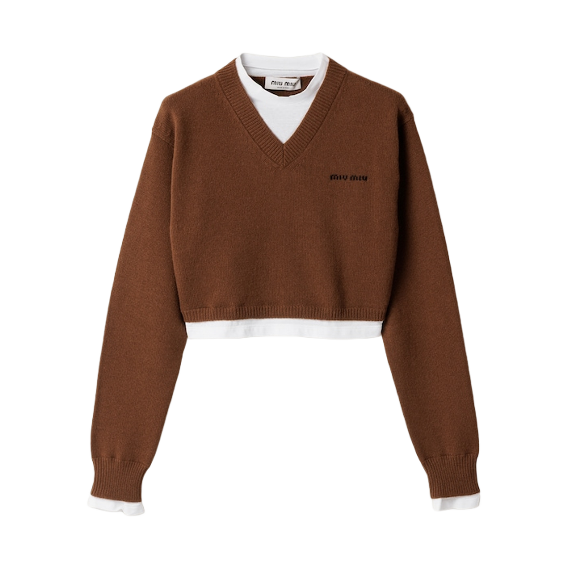 MMLB76-174K-F0046 (W) Miu Miu Cropped Cashmere V-Neck Sweater Cognac