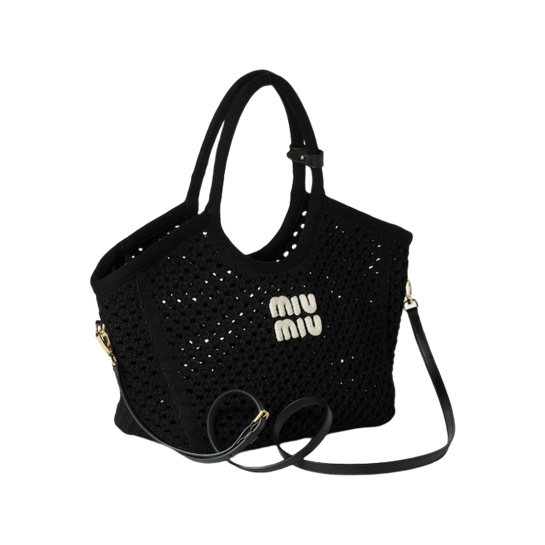 미우 미우 코튼 메쉬 아이비 토트백 블랙 초크 화이트(Miu Miu Cotton Mesh Ivy Tote Bag Black Chalk White) - 3