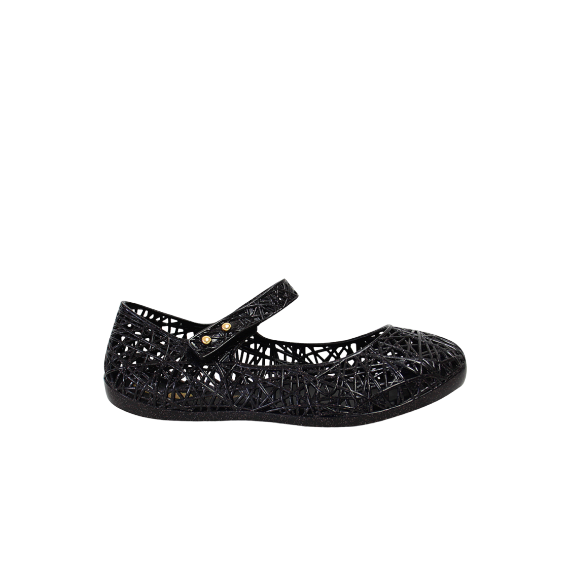 (키즈) 멜리사 미니 멜리사 지그재그5 샌들 블랙 글리터((Kids) Melissa Mini Melissa Zigzag5 Sandal Black Glitter)