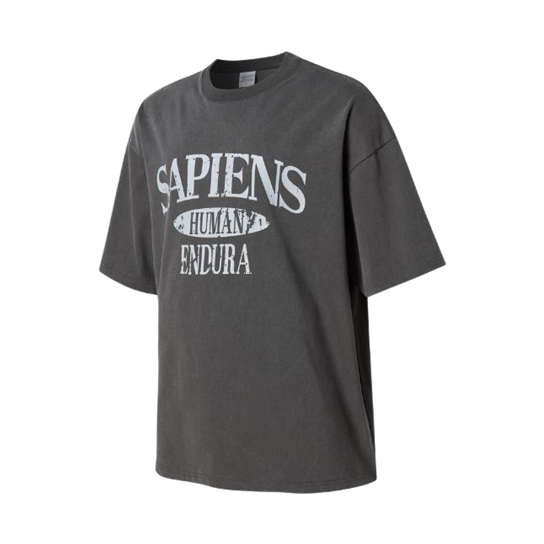 SP25SSTS002CH Sapiens Pigment Varsity Logo Over Fit Short Sleeves Charcoal