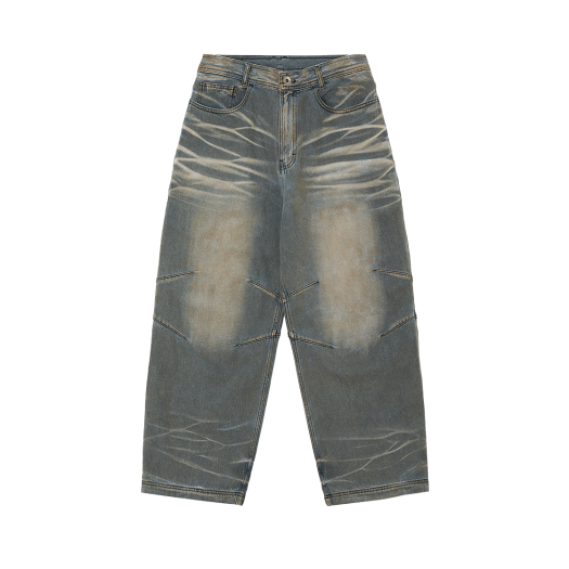 BLR2D06PT03-LB BLR Embossed Wave Washing Wide Denim Pants Light Blue