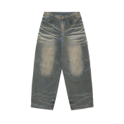 BLR Embossed Wave Washing Wide Denim Pants Light Blue
