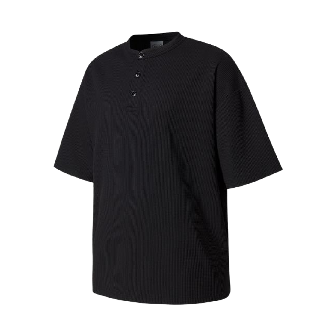 SP25SSTS007BK Sapiens Waffle Henry Neck Over Fit Short Sleeves Black