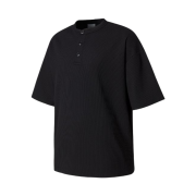 Sapiens Waffle Henry Neck Over Fit Short Sleeves Black