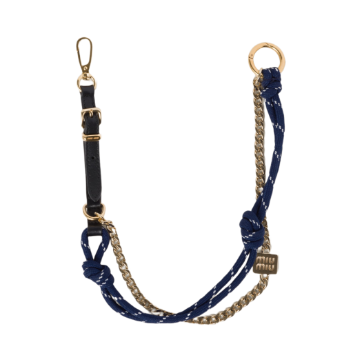 5TL510-ACRT-F0G52 Miu Miu Leather Cord and Metal Trick Black Baltic Blue