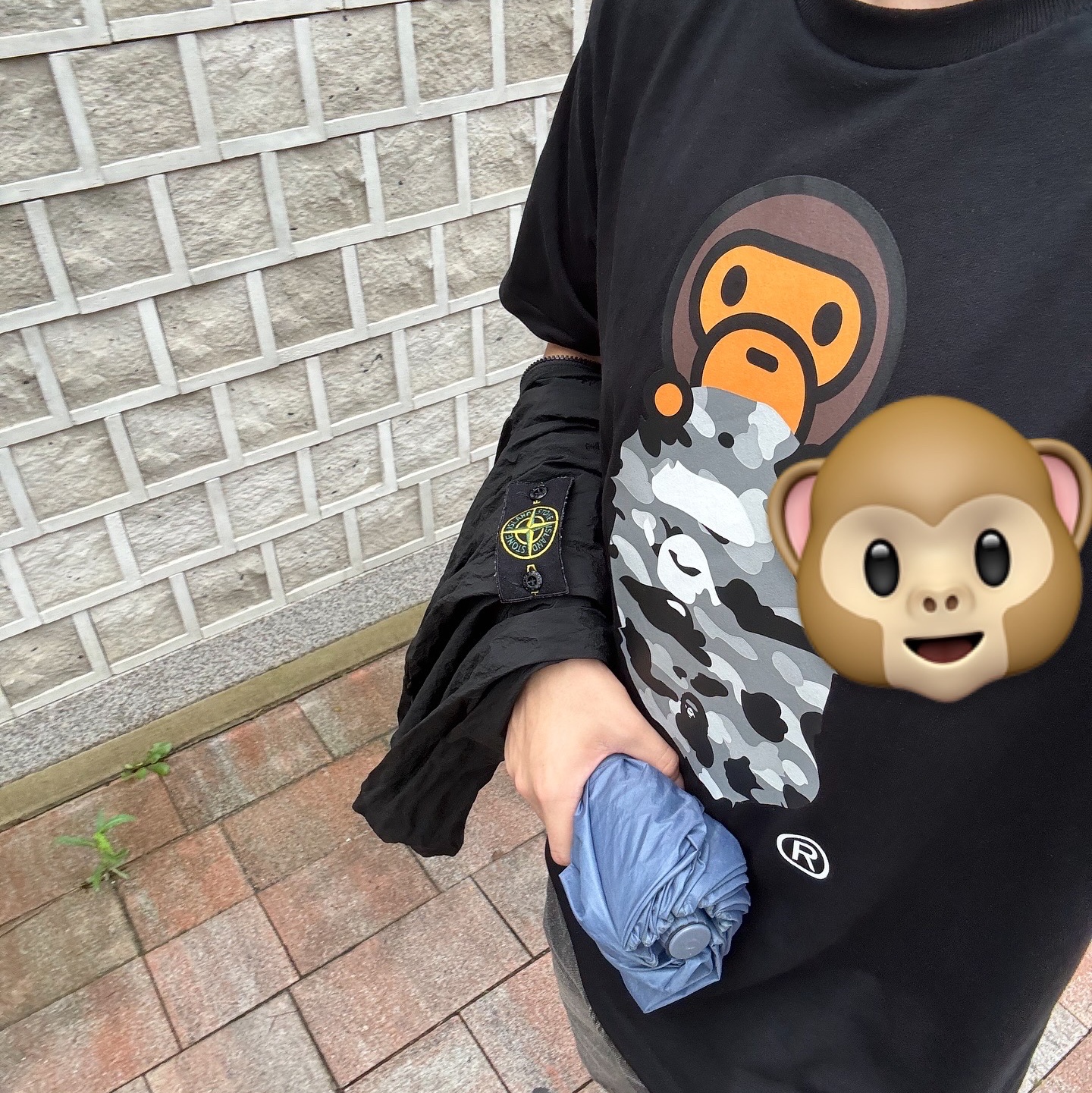 BAPE ABC Camo Milo on Big Ape T-Shirt White Blue, BAPE 1st Camo Milo on Ape Head T-Shirt Black Gray 착용 스타일 - 3