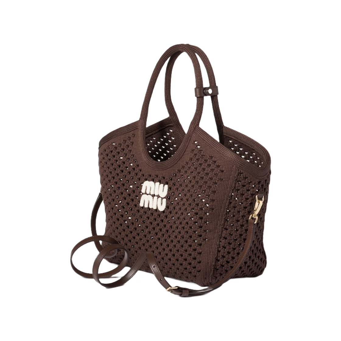 미우 미우 코튼 메쉬 아이비 토트백 코코아 초크 화이트(Miu Miu Cotton Mesh Ivy Tote Bag Cocoa Chalk White) - 3