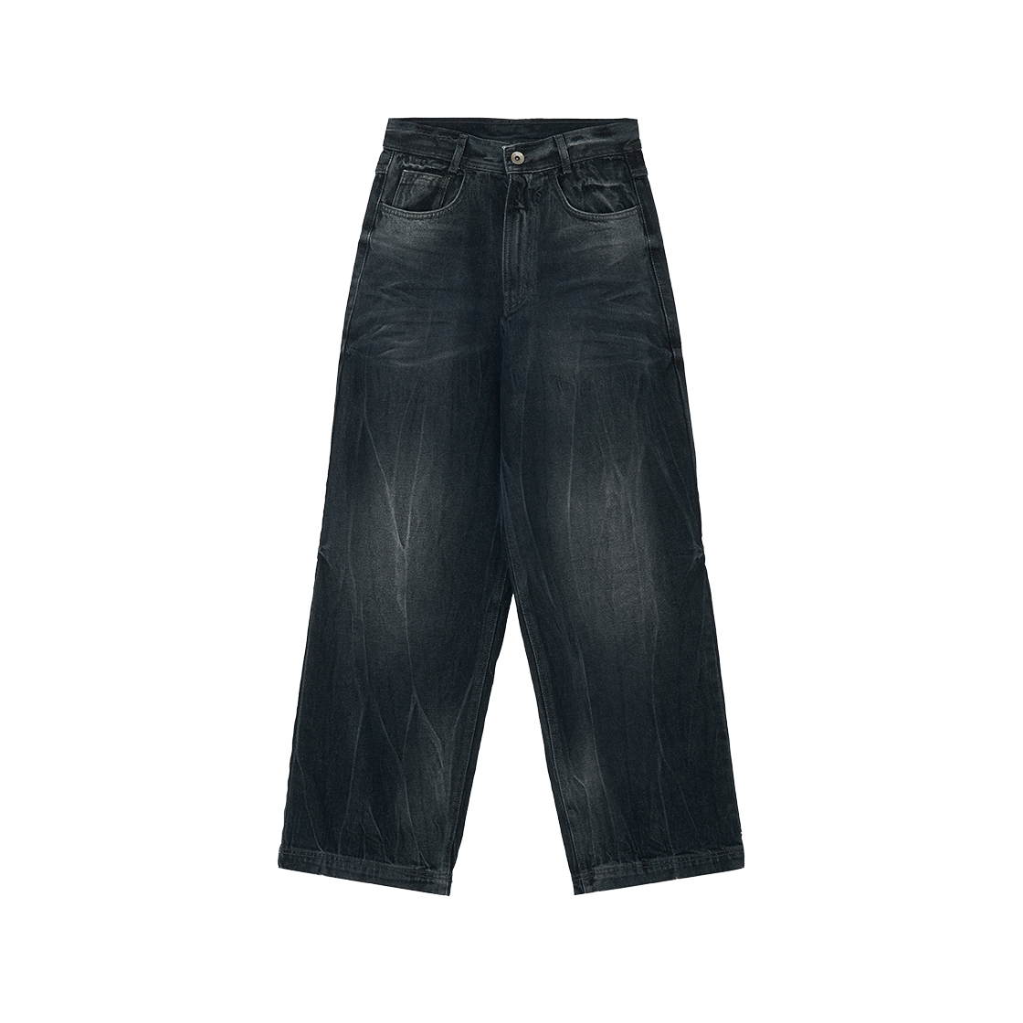 비엘알 크랙 워시드 와이드 데님 팬츠 다크 블루(BLR Crack Washed Wide Denim Pants Dark Blue)