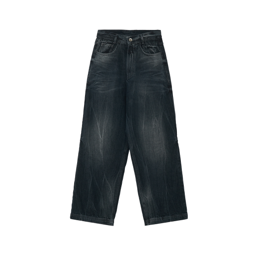 BLR2E04PT05-DBL BLR Crack Washed Wide Denim Pants Dark Blue