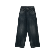 BLR Crack Washed Wide Denim Pants Dark Blue