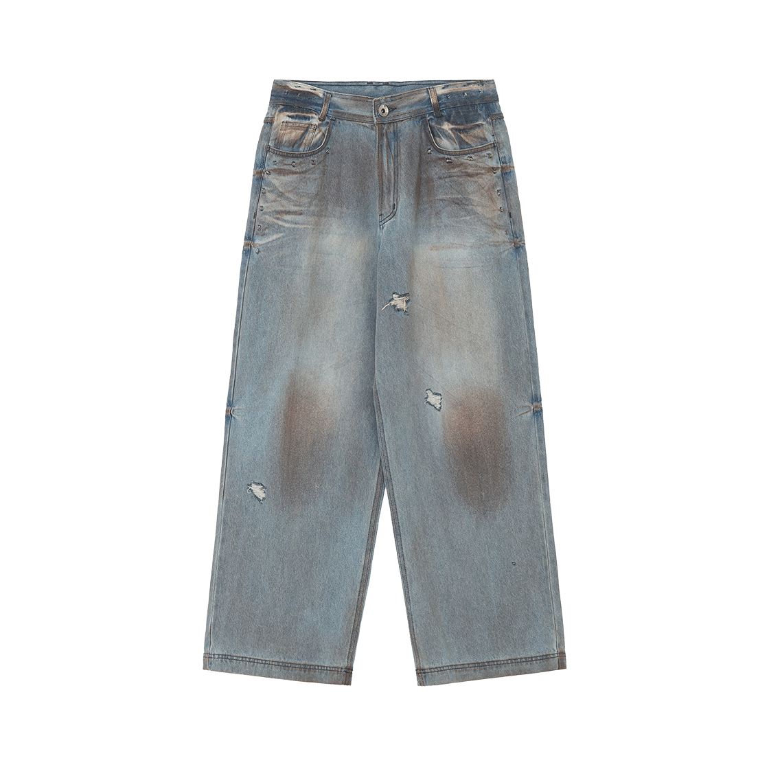 BLR2E04PT05-LBL BLR Punched Dirty Wide Denim Pants Light Blue