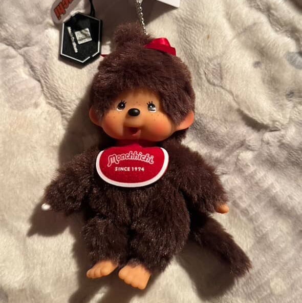 Monchhichi SS Girl Key Chain Brown 착용 스타일