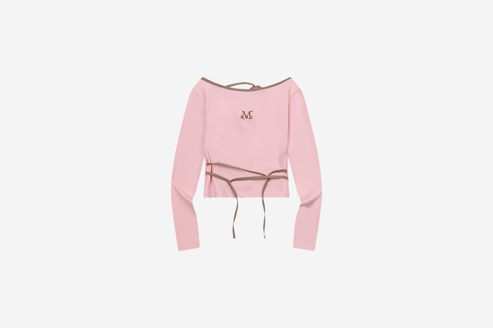 【MUCENT】ENVER SET UP STRAP UNBALANCE LONG SLEEVE T 무센트 엔버 셋업 스트랩 언발란스 롱 슬리브 티 핑크 | MUCENT