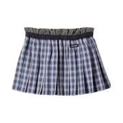 (W) Miu Miu Pleated Check Mini Skirt Cornflower Blue Red