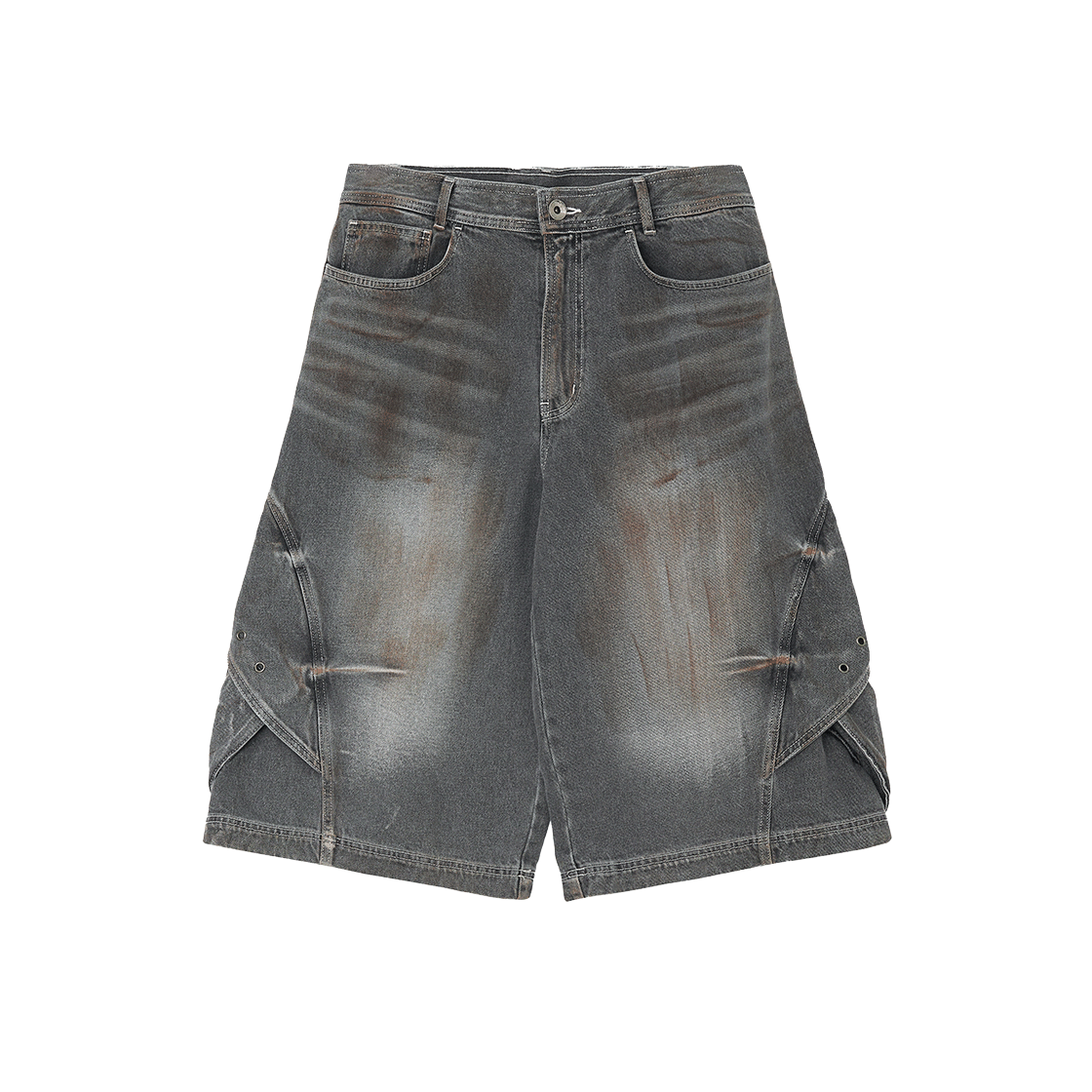 BLR2D04PT06-BL BLR Curved Cover Cargo Bermuda Washing Denim Pants Oiled