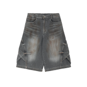 BLR Curved Cover Cargo Bermuda Washing Denim Pants Oiled