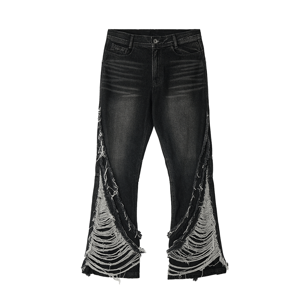 BLRBLUER25FWPT03 BLR Destroyed Crush Double Line Washing Denim Pants