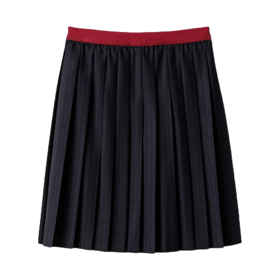 (W) 미우 미우 플리츠 핀스트라이프 미디 스커트 블루((W) Miu Miu Pleated Pinstripe Midi Skirt Blue) - 1