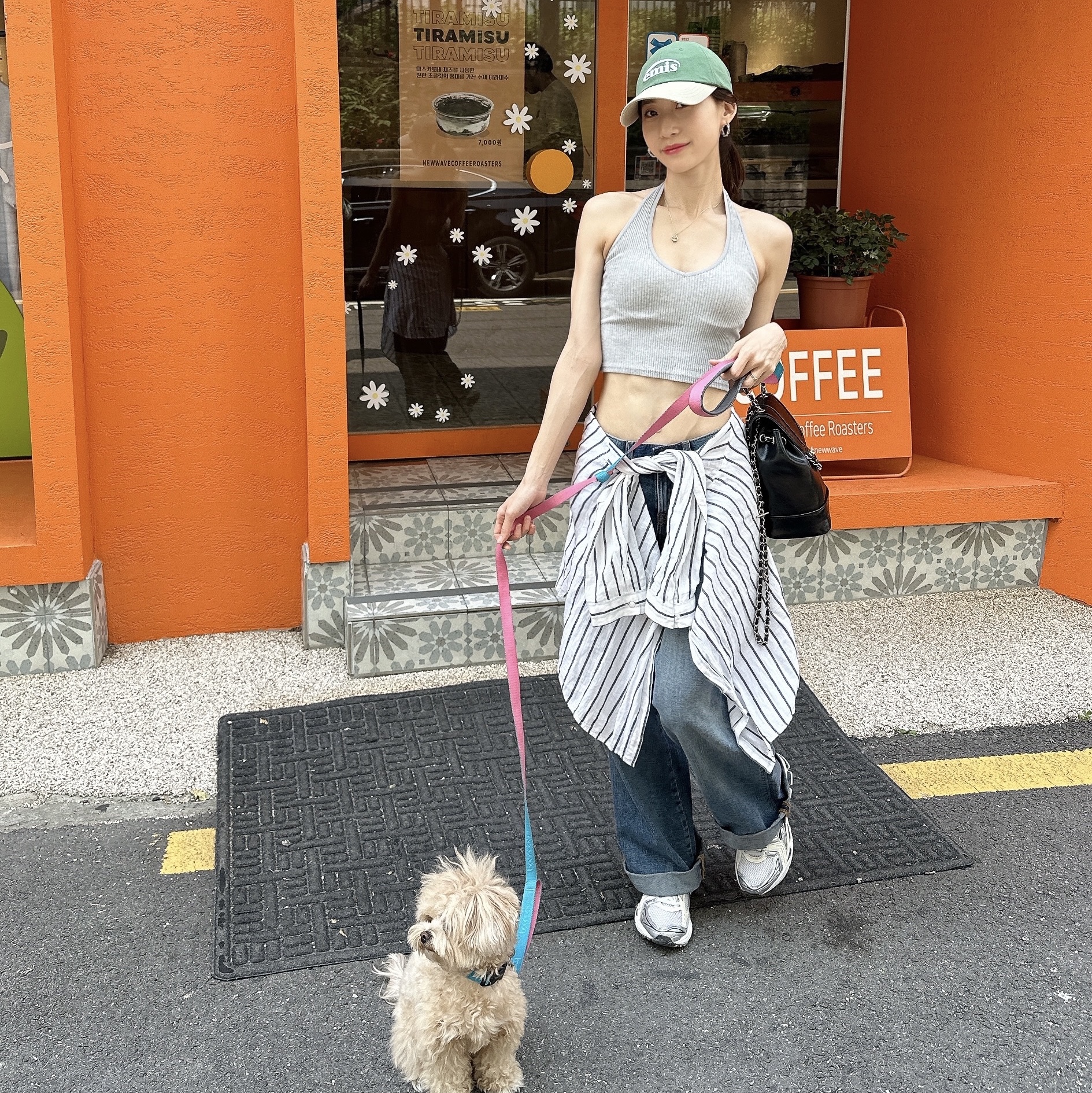 (W) Asics Gel-Kayano 14 White Midnight, Emis New Logo Mix Ball Cap Beige Green 착용 스타일 - 2