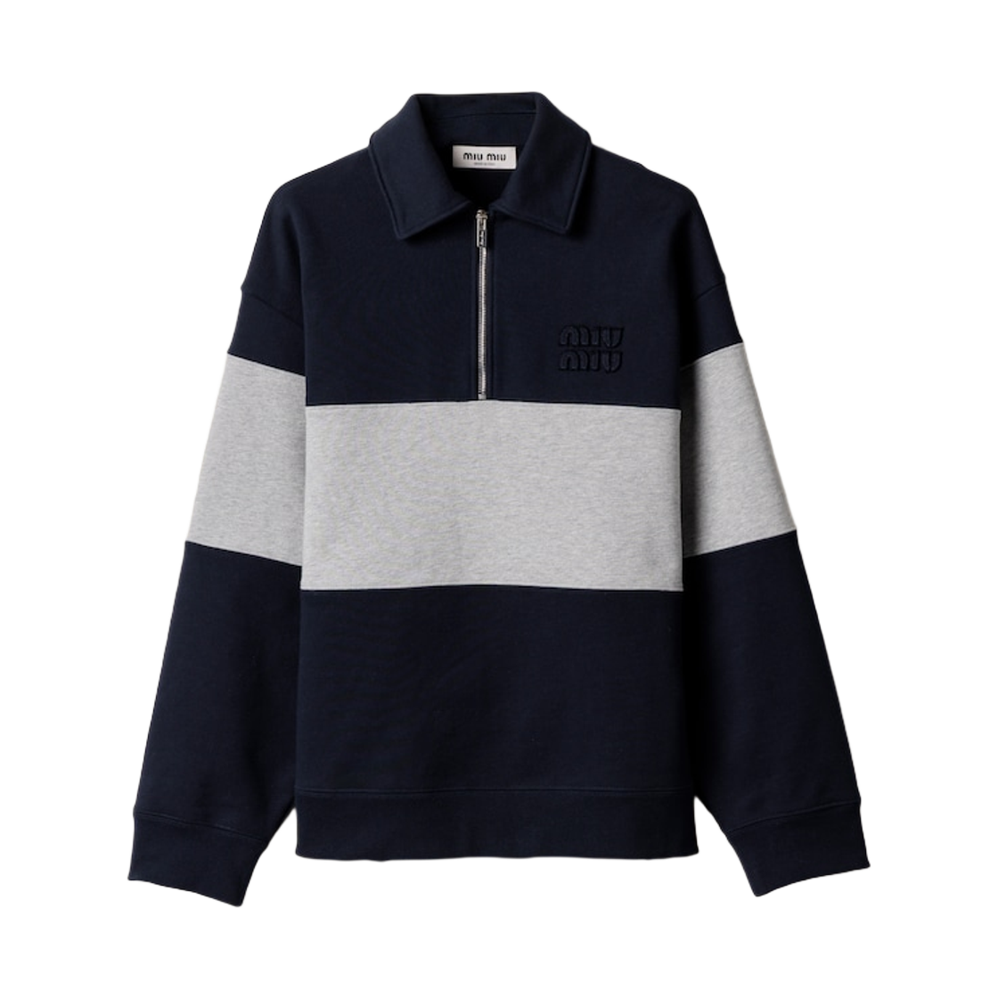 MJL090-17H4-F005R (W) Miu Miu Half Zip Up Cotton Sweatshirt Blue Gray