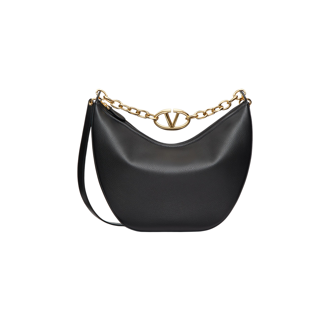 발렌티노 브이로고 문 미디움 그레이니 카프스킨 체인 호보백 블랙(Valentino Vlogo Moon Medium Grainy Calfskin Hobo Bag with Chain Black) - 1