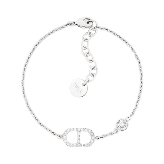 (W) Dior Petit CD Bracelet Silver Finish Metal And White Crystals
