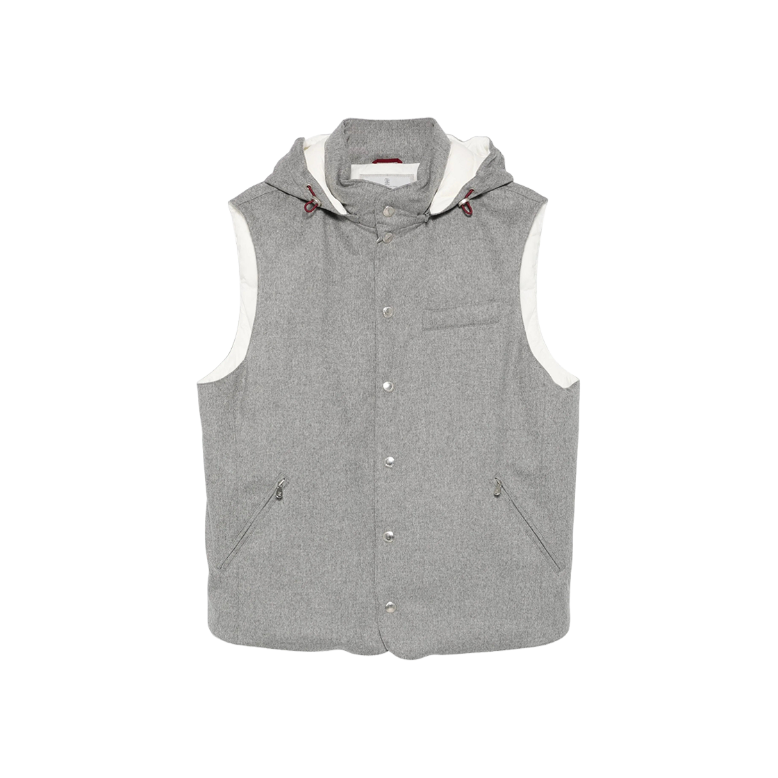 MM4701775-CDH81 Brunello Cucinelli Bonded Wool Flannel Down Vest with Detachable Hood Grey