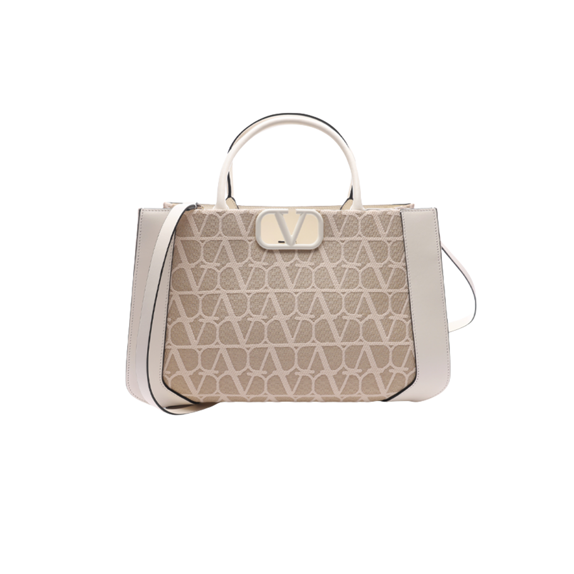 발렌티노 미디움 브이로고 시그니처 트왈 아이코노그래피 핸드백 베이지 아이보리(Valentino Medium Vlogo Signature Toile Iconographe Handbag Beige Ivory) - 1