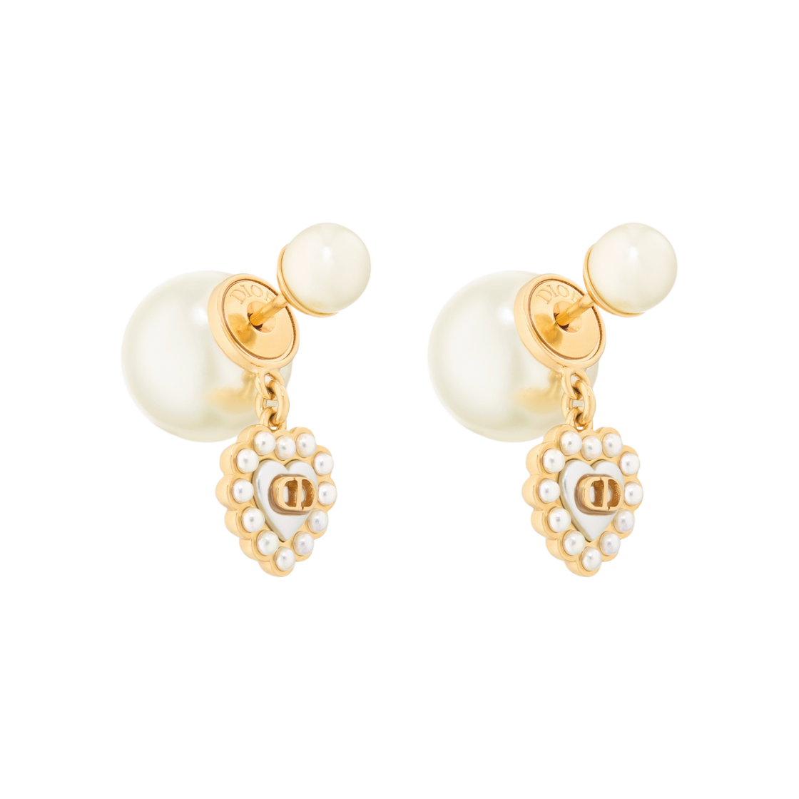 E4295WOMVE-D301 (W) Dior Tribales Earrings Gold Finish Metal with White Resin Pearls And White Mother of Pearl-Effect Glass