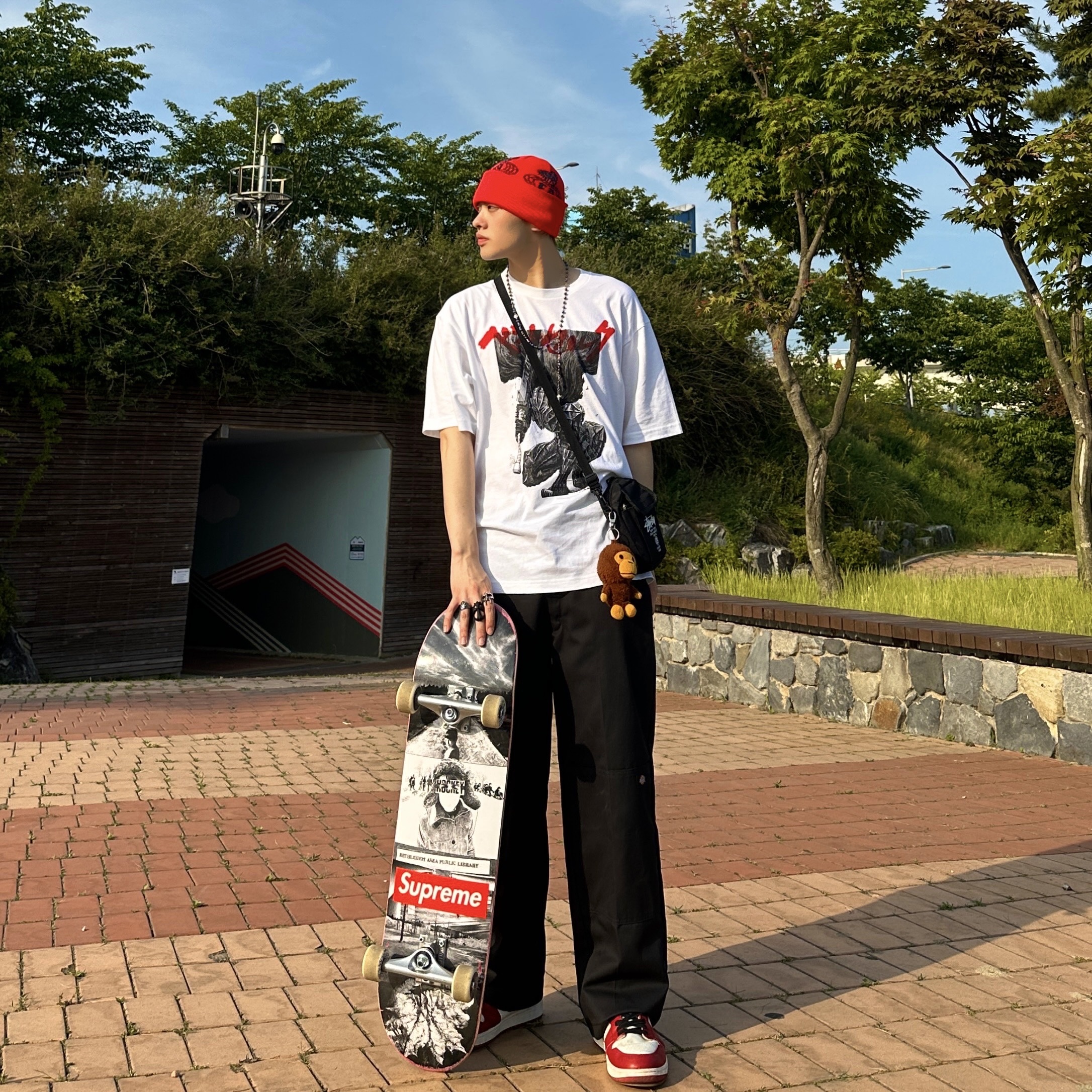 Jordan 1 Retro High OG Chicago 2022, Dickies Loose Fit Double Knee Work Pants Black 착용 스타일 - 1