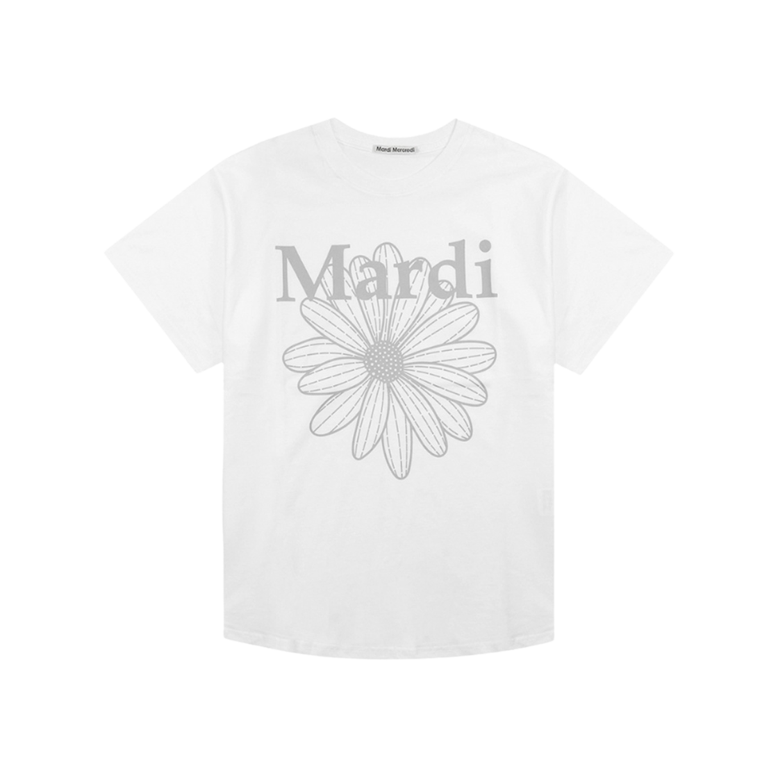 (W) 마르디 메크르디 플라워마르디 티셔츠 화이트 라이트 그레이((W) Mardi Mercredi Flowermardi T-Shirt White Light Grey)