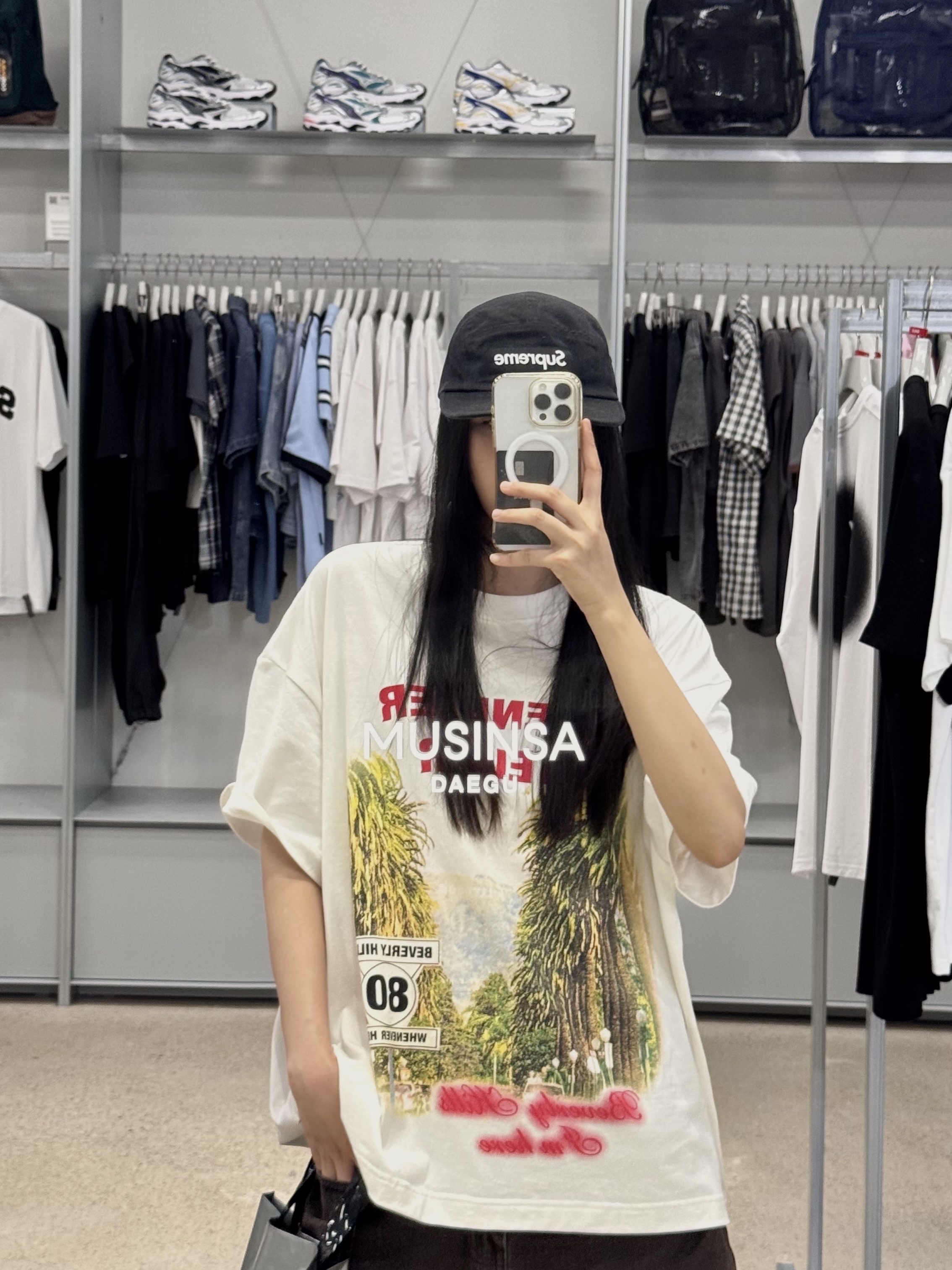 Supreme Washed Chino Twill Camp Cap Black 착용 스타일