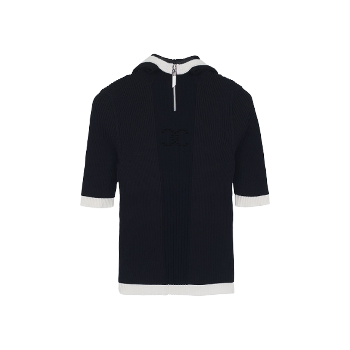 샤넬 25C CC로고 후디드 리브드 탑 블랙/화이트(Chanel 25C CC Logo Hooded Ribbed Top Black White) - 1