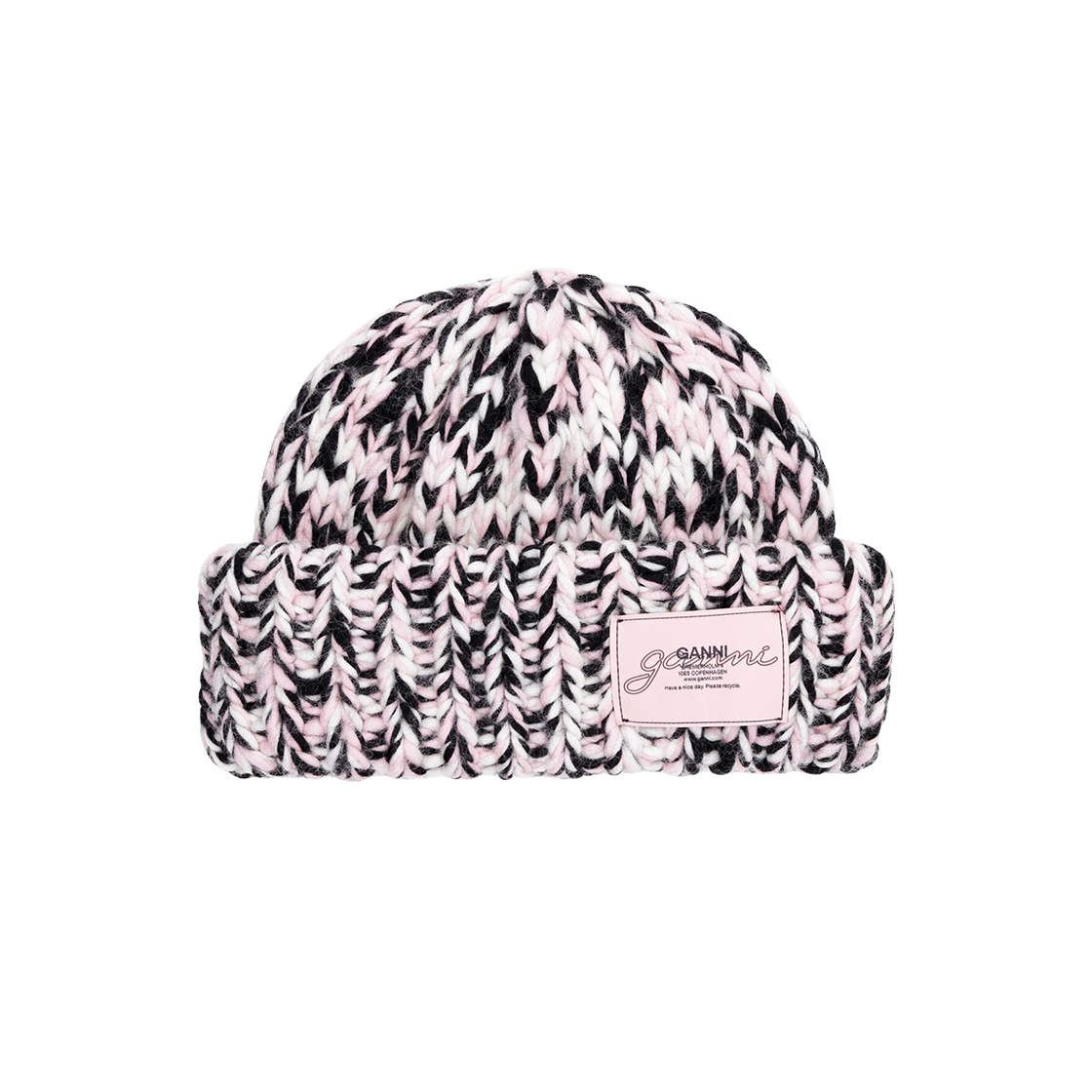 A6476-868 Ganni Wool Handknit Beanie Chalk Pink