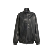 (W) Adidas Pleather Firebird Oversized Track Top Utility Black - KR Sizing