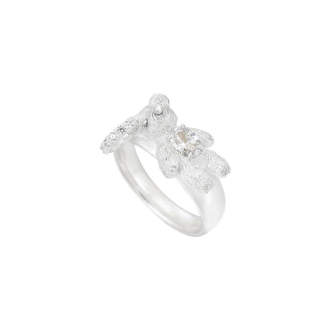 위민 카브드 메탈 미니 베어 링 화이트 - 25FW(Yvmin Carved Metal Mini Bear Ring White - 25FW)
